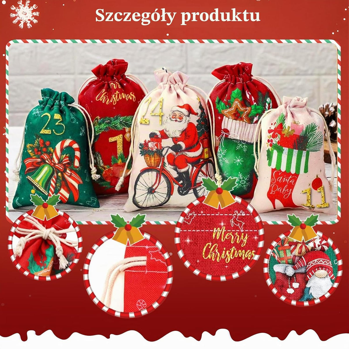 Beafaeur 24 szt. Kalendarz adwentowy do napełniania, z klipsem Lina konopna