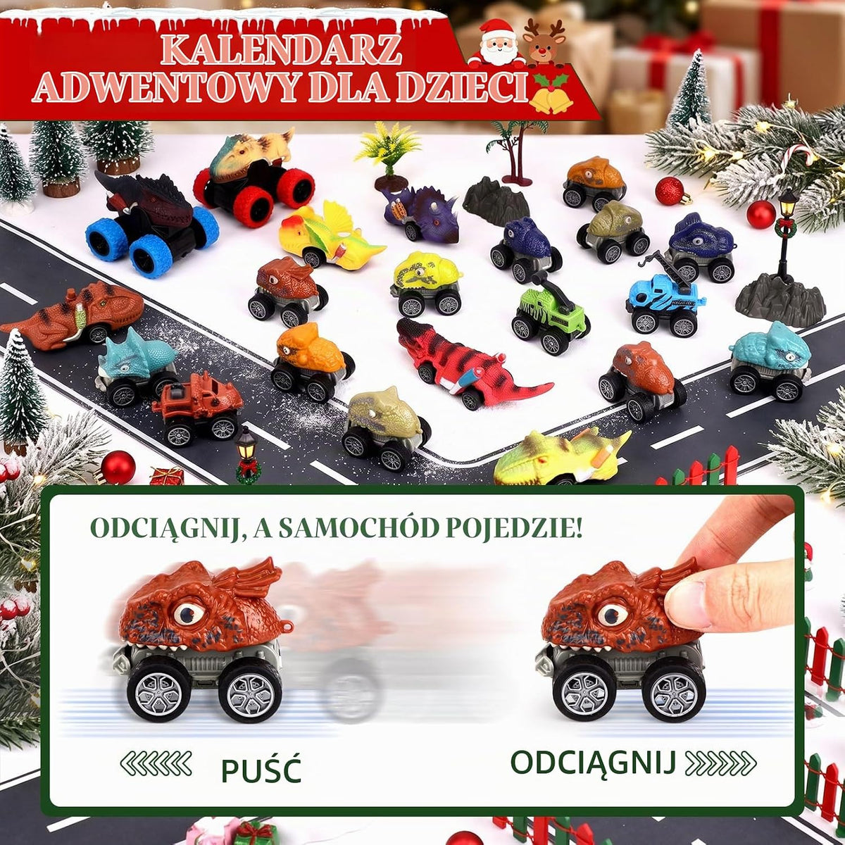 Grarain Kalendarz adwentowy z samochodzikami dinozaurami