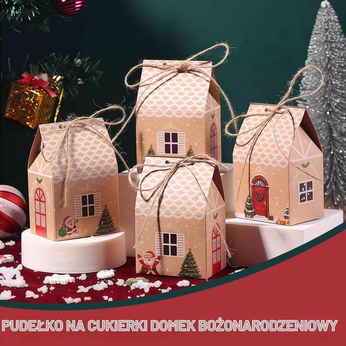 Zuahaly 24 składane – brązowe domki z naklejkami z liczbami – kalendarz