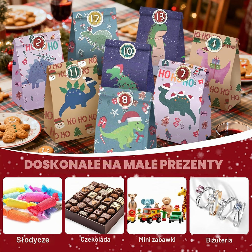 ANPLUS Kalendarz adwentowy do napełniania XXL, dla dzieci, na prezent, papierowe adwentowe torebk