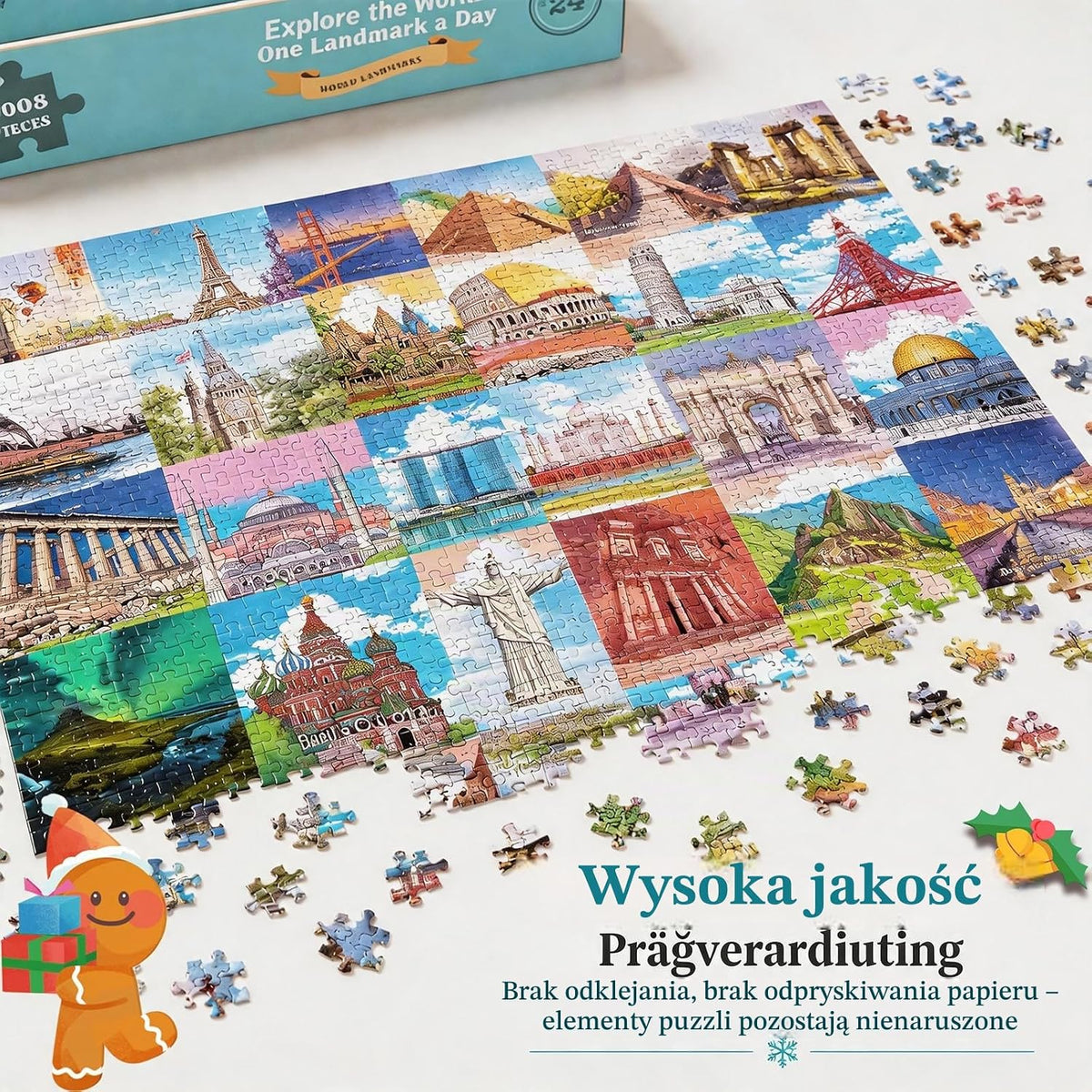 Kalendarz adwentowy puzzle – słynne budowle świata, 1008 elementów