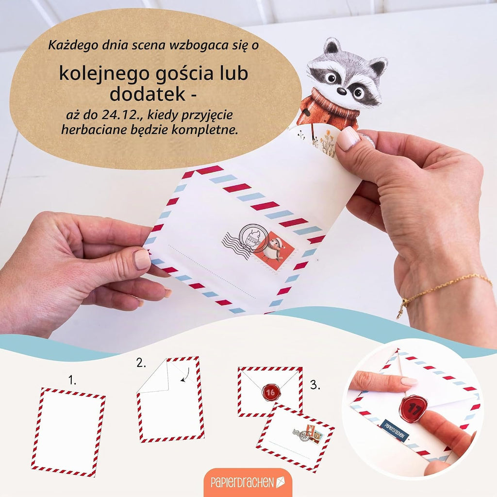 Papierdrachen Impreza na herbatę – zwierzęta leśne – kalendarz adwentowy