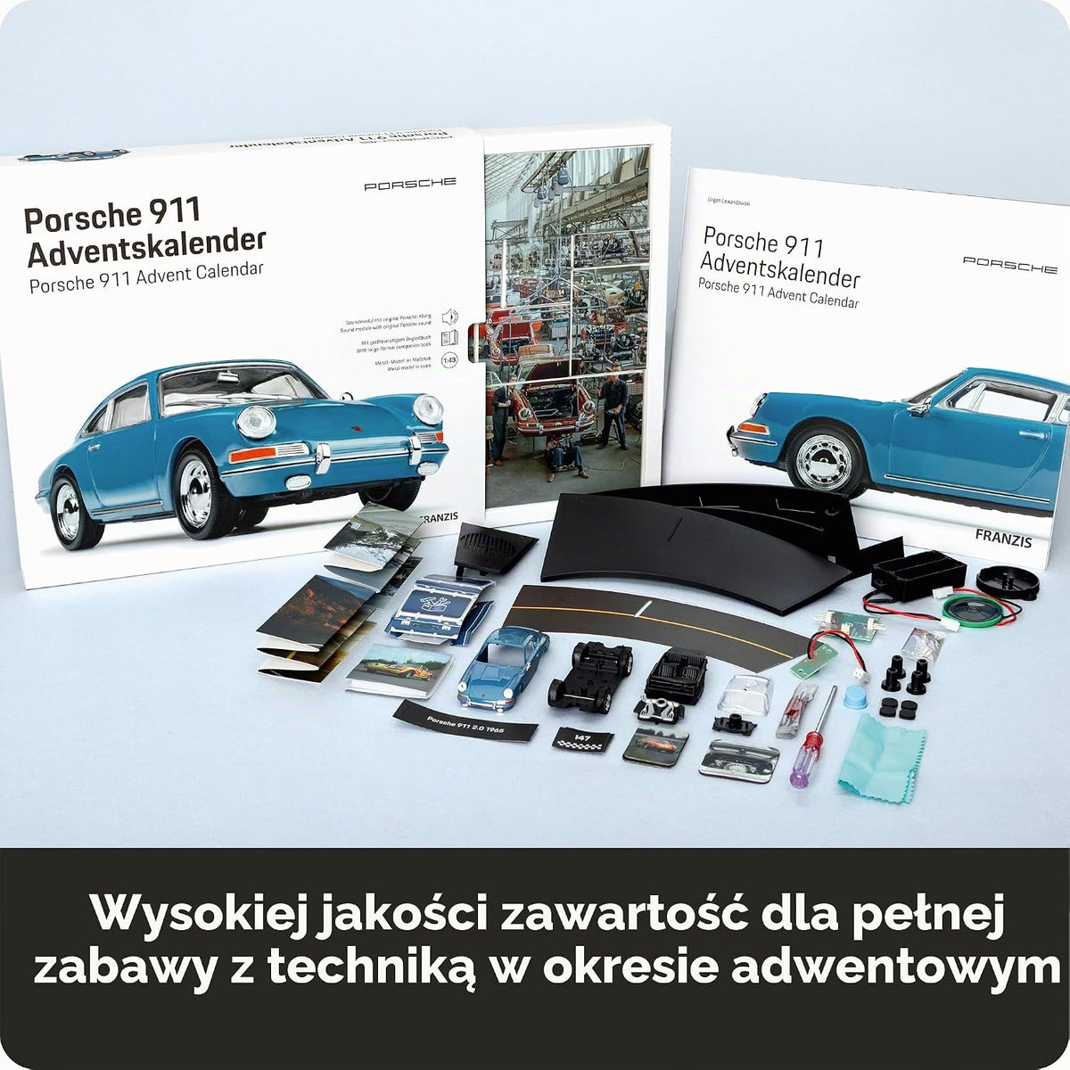 FRANZIS 67664 – Porsche 911 Adventskalender Emailleblau – kalendarz