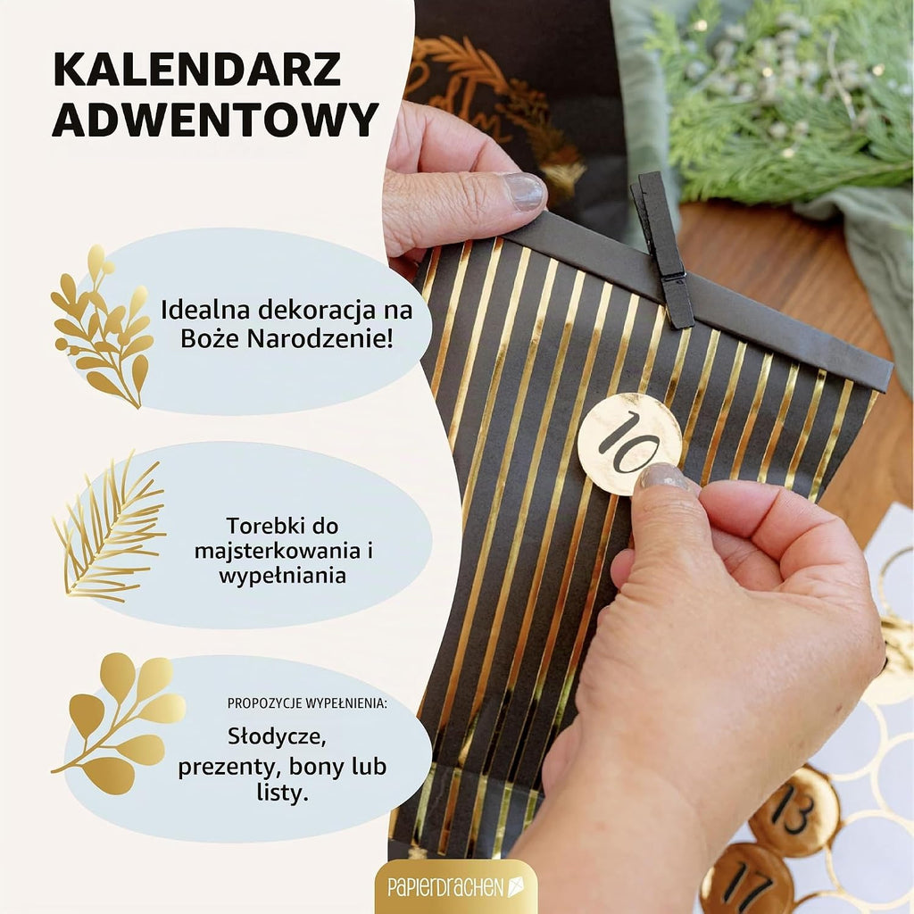 Papierdrachen Papierdrachen Kalendarz adwentowy 2025-24 papierowe torby z nadrukiem do samodzielnego nap