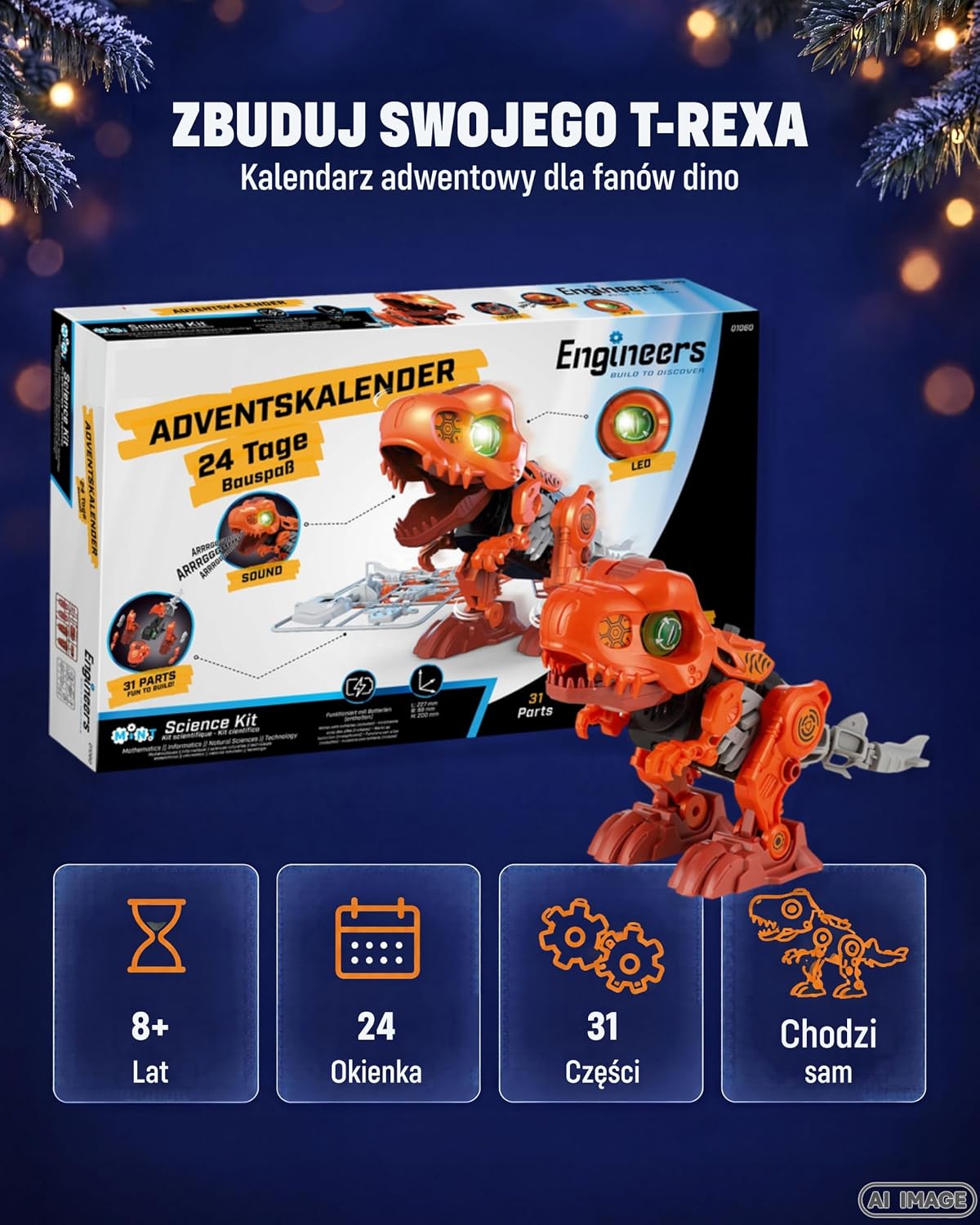 Revell Control Revell Engineers Electric T.Rex kalendarz adwentowy z dinozaurami z diodami