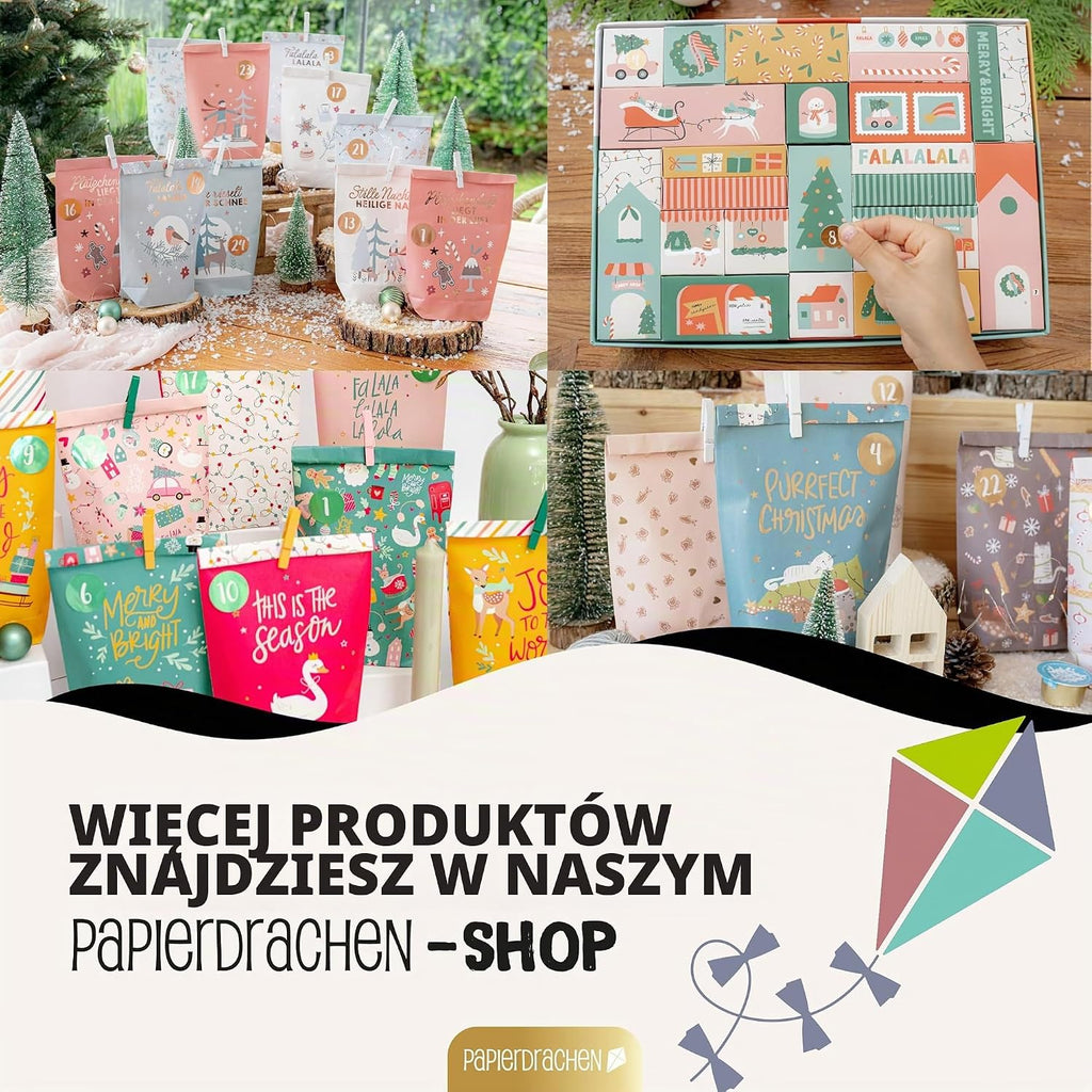 Papierdrachen Papierdrachen Kalendarz adwentowy 2025-24 papierowe torby z nadrukiem do samodzielnego nap