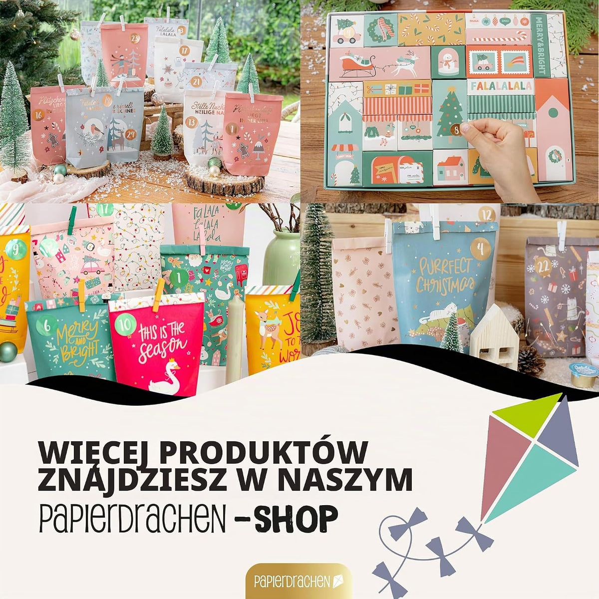 Papierdrachen Papierdrachen Kalendarz adwentowy 2025-24 papierowe torby z nadrukiem do samodzielnego nap