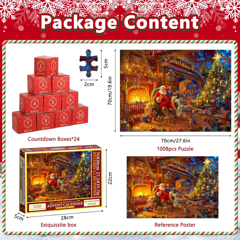 ITMNMNL Puzzle kalendarz adwentowy 2026, kalendarz adwentowy, puzzle, 24 pudełka - 1008 elementów,