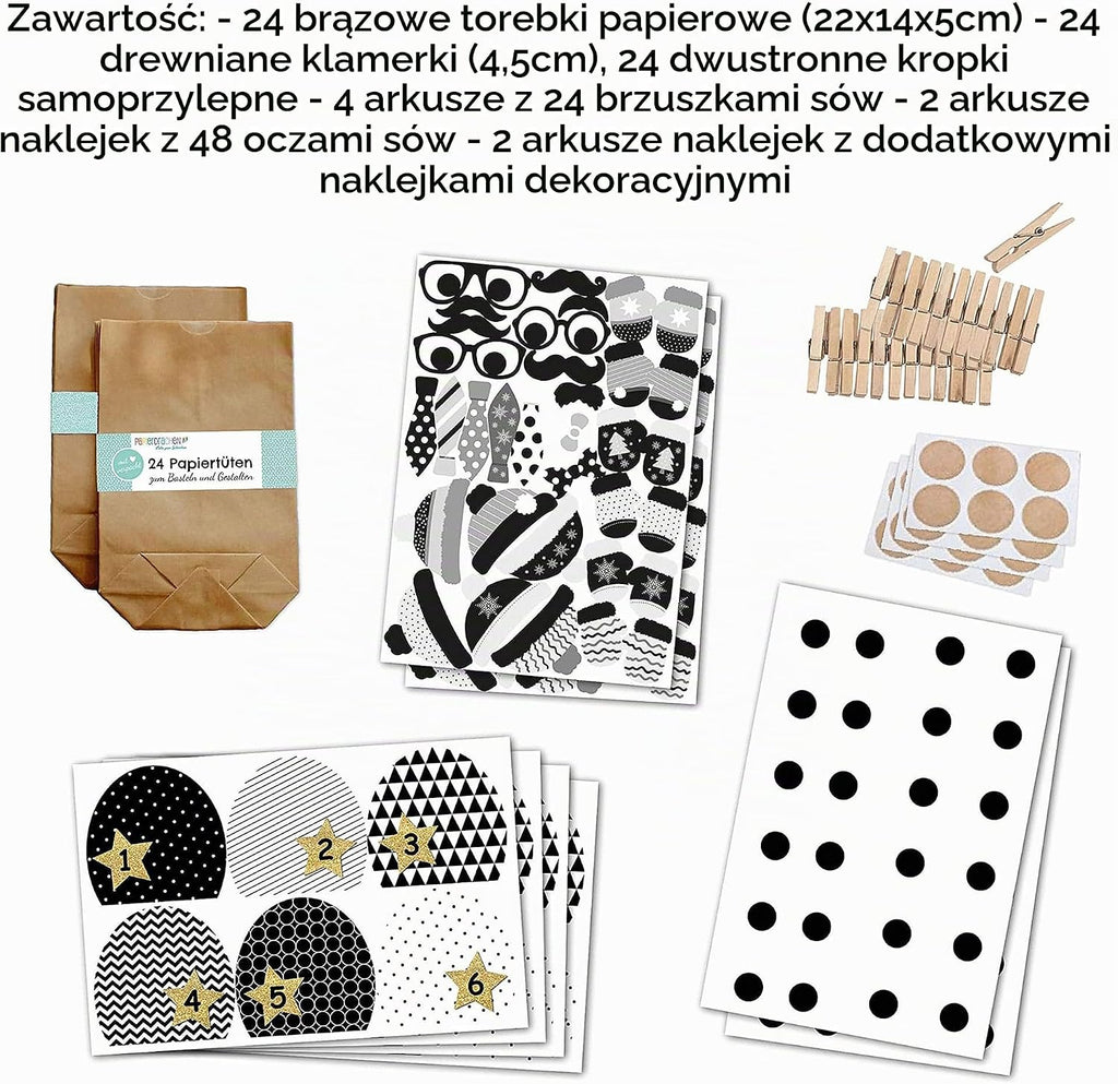 Papierdrachen Papierdrachen DIY kalendarz adwentowy do wypełnienia - Sowy Boże Narodzenie 2021 - zestaw 
