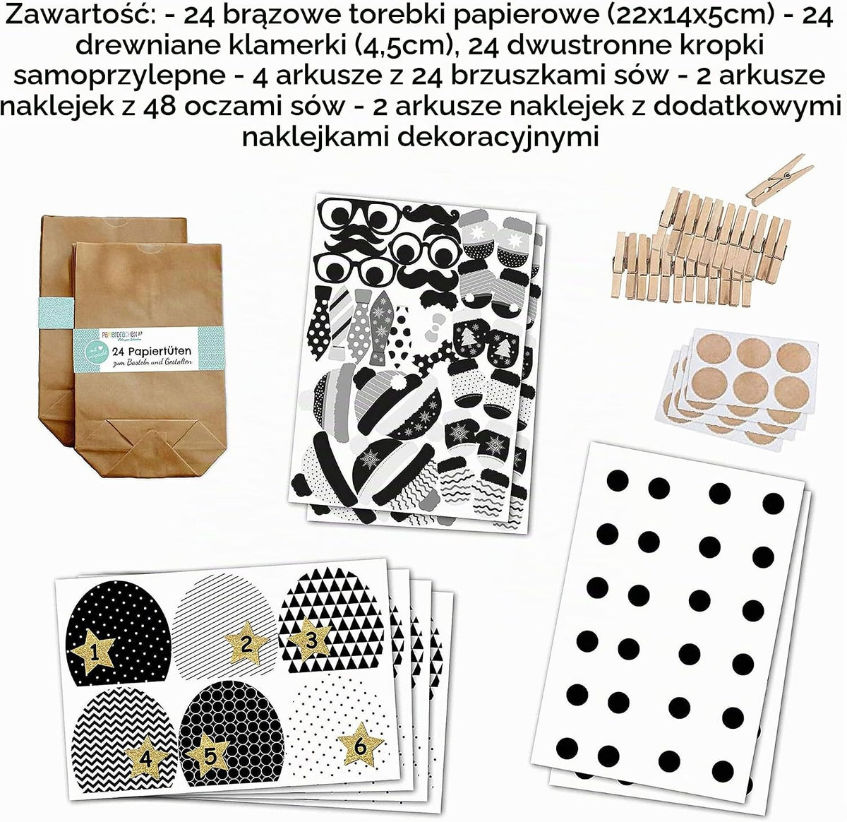 Papierdrachen Papierdrachen DIY kalendarz adwentowy do wypełnienia - Sowy Boże Narodzenie 2021 - zestaw 