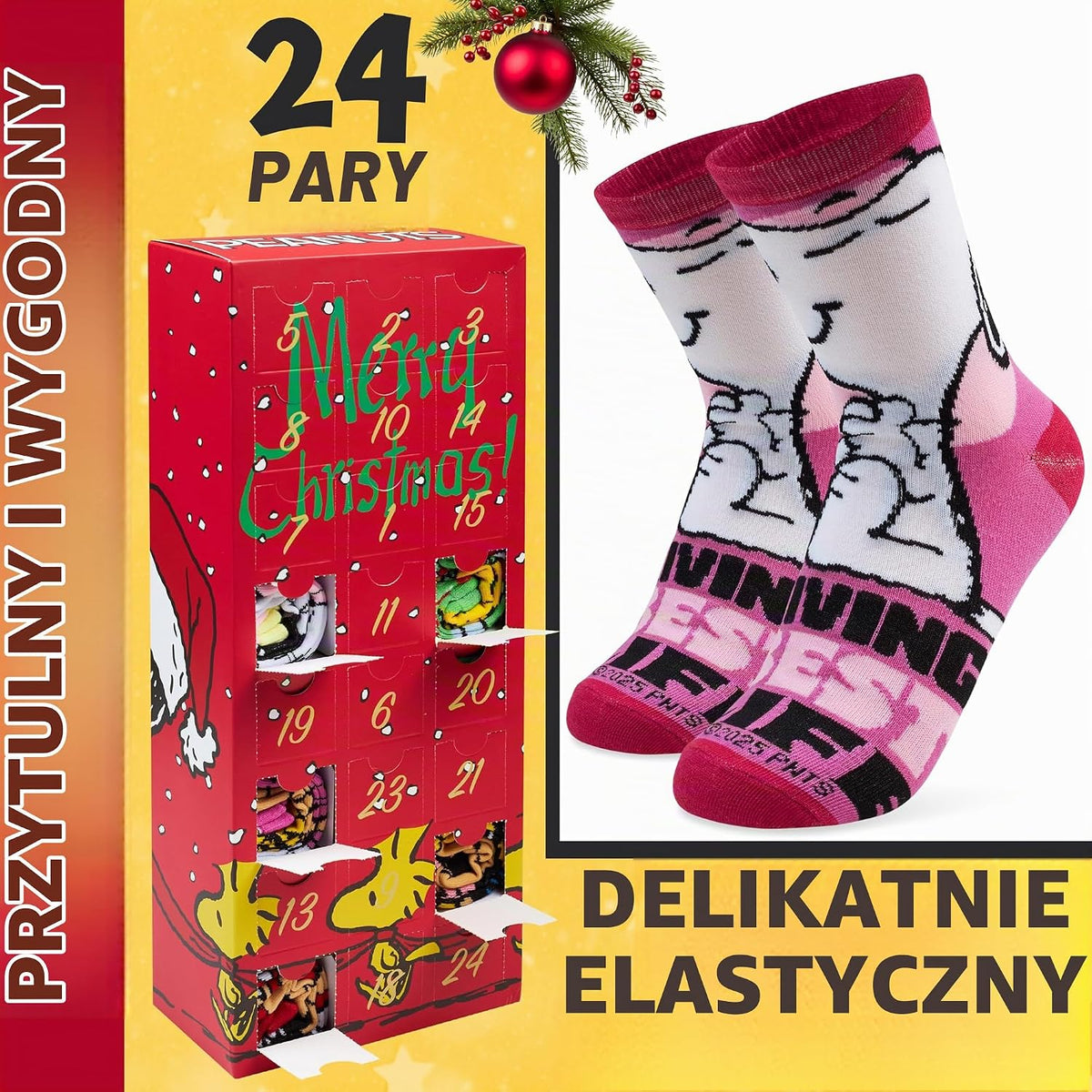 Get Trend Kalendarz adwentowy Get Trend skarpetki Peanuts Snoopy 2025 dla kobiet i nastolatek, rozmi