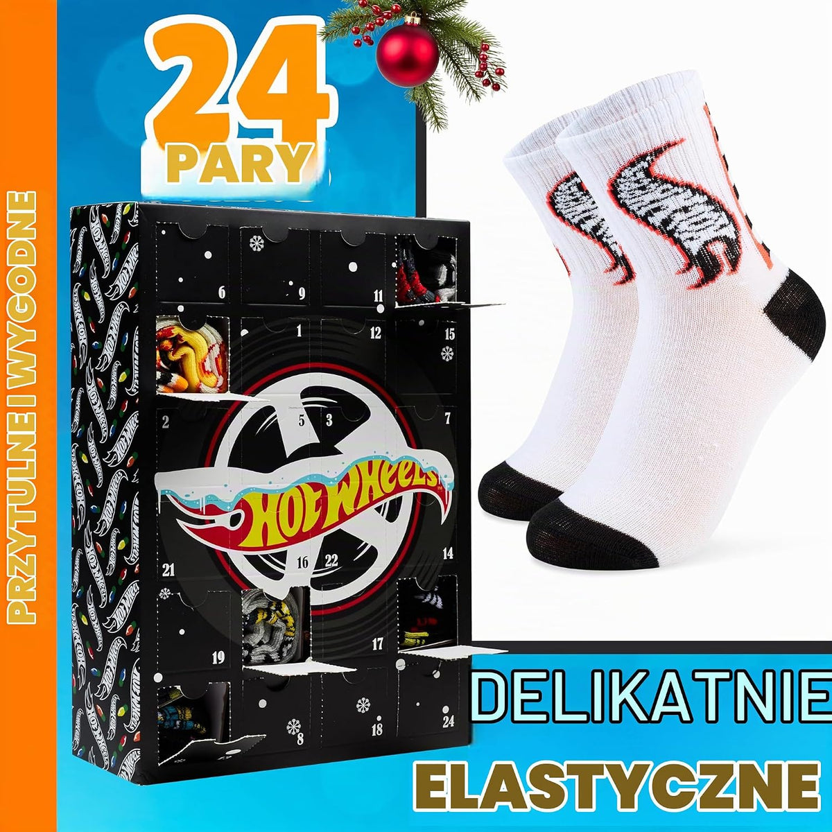 Get Trend Get Trend Kalendarz adwentowy Skarpetki Hot Wheels 2025 dla chłopców UK 9-13, 24 pary codz