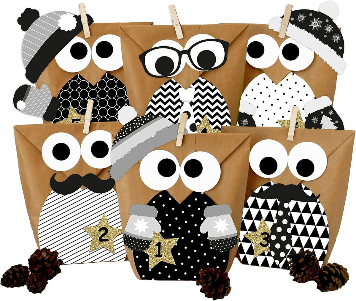 Papierdrachen Papierdrachen DIY kalendarz adwentowy do wypełnienia - Sowy Boże Narodzenie 2021 - zestaw 
