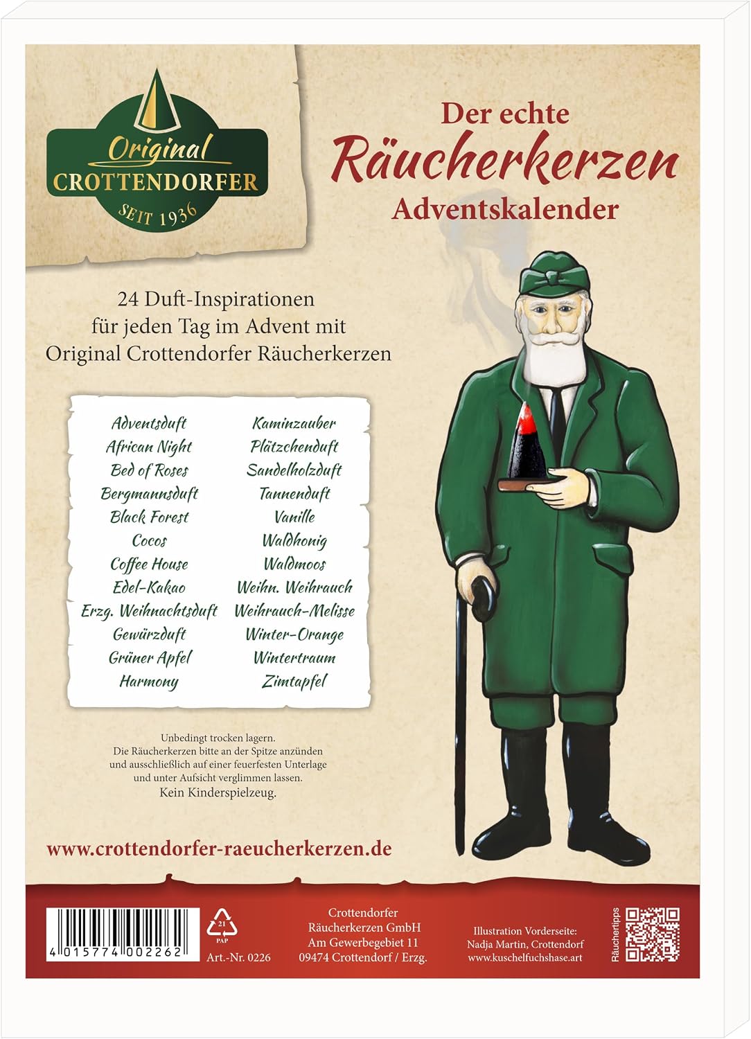 Crottendorfer Oryginalny kalendarz adwentowy ze świecami kadzidłowymi Crottendorfer w formacie pionowym 