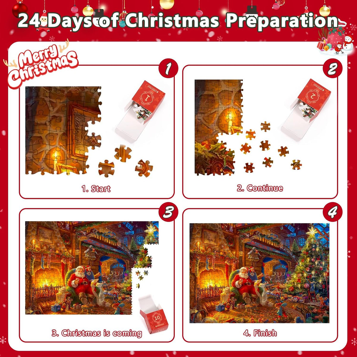 ITMNMNL Puzzle kalendarz adwentowy 2026, kalendarz adwentowy, puzzle, 24 pudełka - 1008 elementów,
