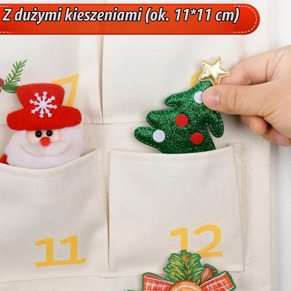 Grünara 24 materiałowy kalendarz adwentowy do napełniania z 2 haczykami
