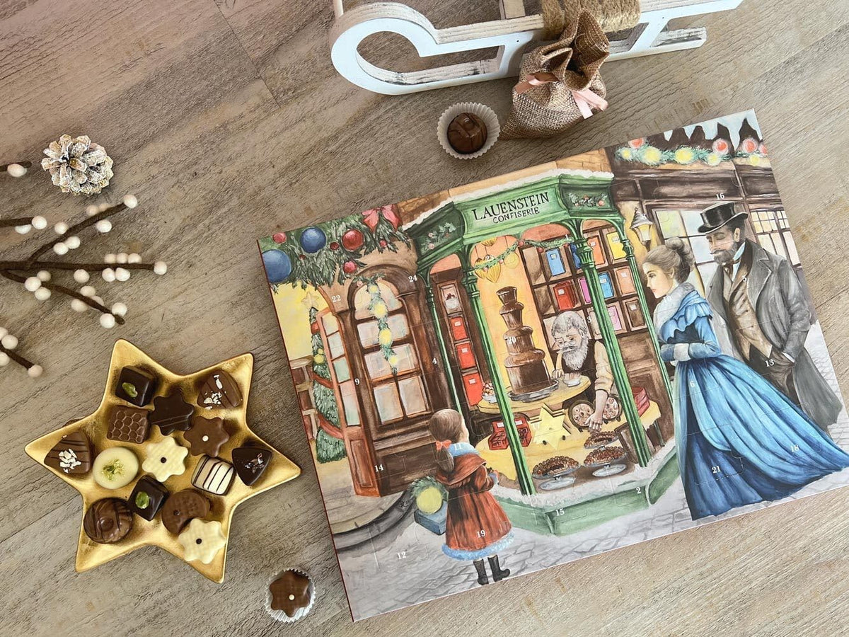 Lauenstein Confiserie Lauensteiner Nostalgia kalendarz adwentowy 300 g ręcznie wykonane trufle i pralinki, 13-kr