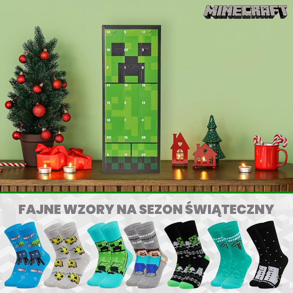 Get Trend Minecraft Socks Kalendarz adwentowy 2024, Kalendarz odliczania Creeper dla graczy