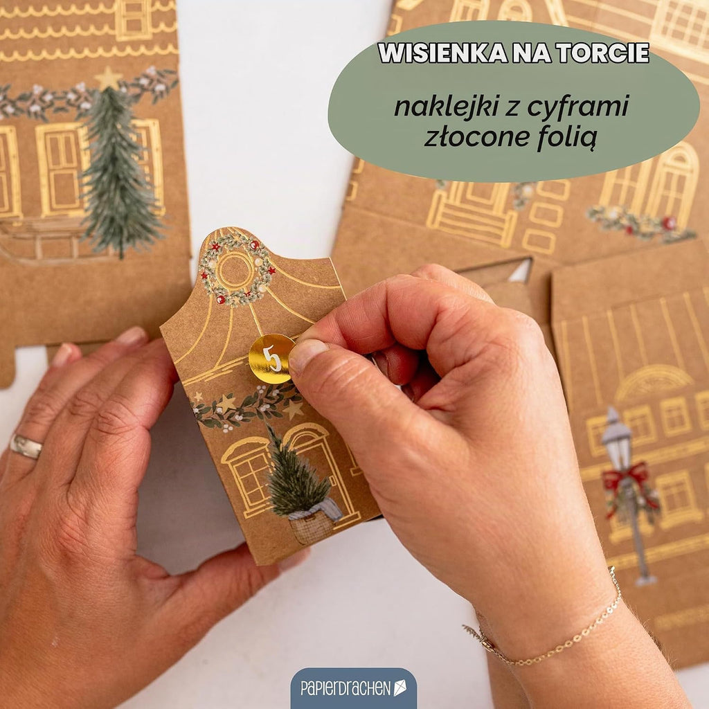 Papierdrachen Papierdrachen Kalendarz Adwentowy 2025 - Zestaw DIY z 24 domkami z papieru pakowego - skła