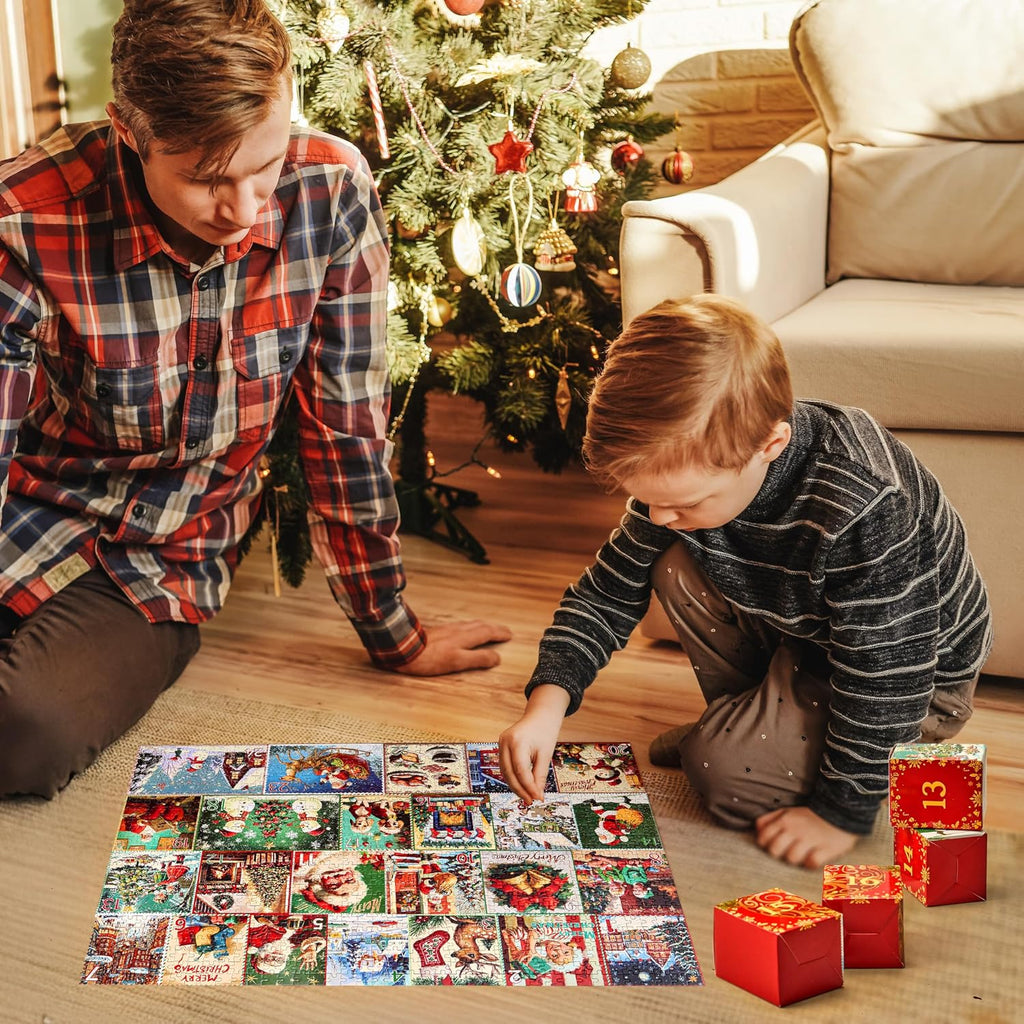 JOYIN JOYIN Kalendarz adwentowy z puzzlami, 1000-częściowy zestaw puzzli, kalendarz bożonarodzen