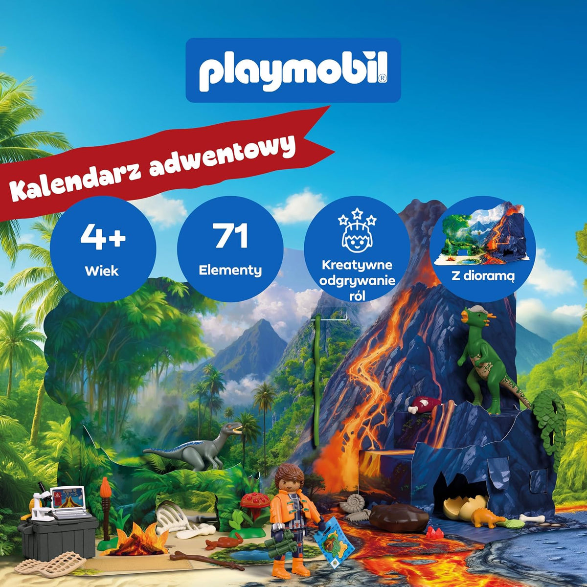 PLAYMOBIL PLAYMOBIL | Dinos | Kalendarz adwentowy: Wyprawa dinozaurów | 24-dniowa przygoda z badacze