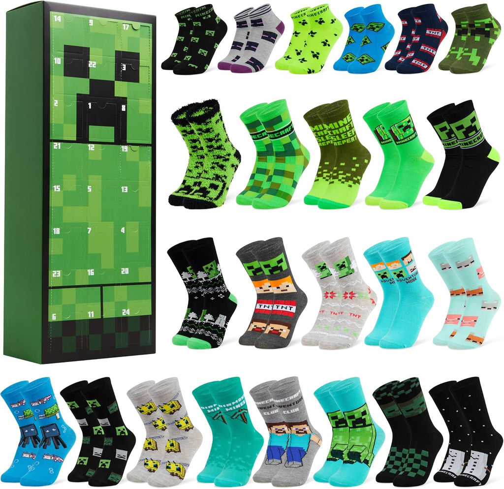 Get Trend Minecraft Socks Kalendarz adwentowy 2024, Kalendarz odliczania Creeper dla graczy