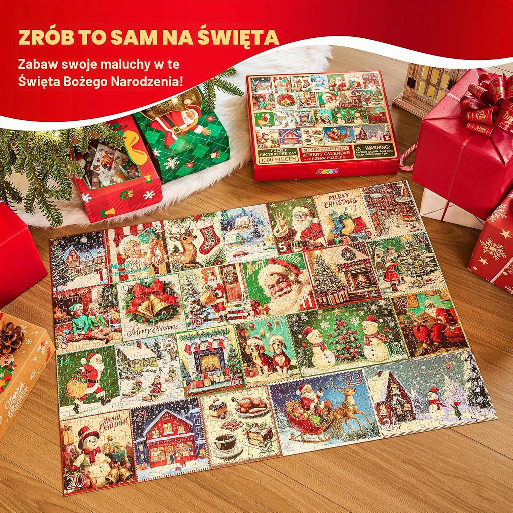 JOYIN JOYIN Kalendarz adwentowy z puzzlami, 1000-częściowy zestaw puzzli, kalendarz bożonarodzen