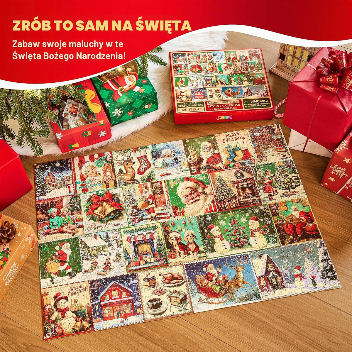 JOYIN JOYIN Kalendarz adwentowy z puzzlami, 1000-częściowy zestaw puzzli, kalendarz bożonarodzen