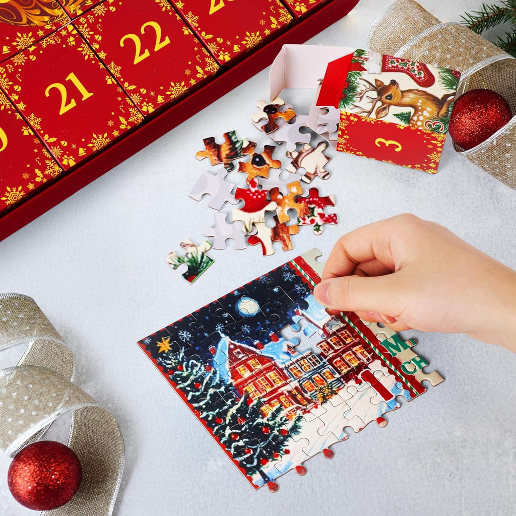 JOYIN JOYIN Kalendarz adwentowy z puzzlami, 1000-częściowy zestaw puzzli, kalendarz bożonarodzen