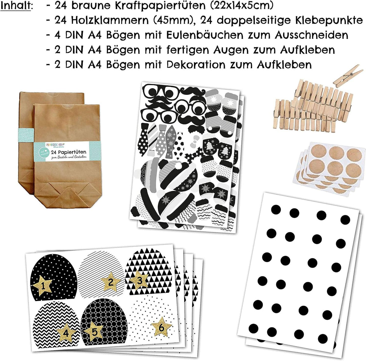 Papierdrachen Papierdrachen DIY kalendarz adwentowy do wypełnienia - Sowy Boże Narodzenie 2021 - zestaw 