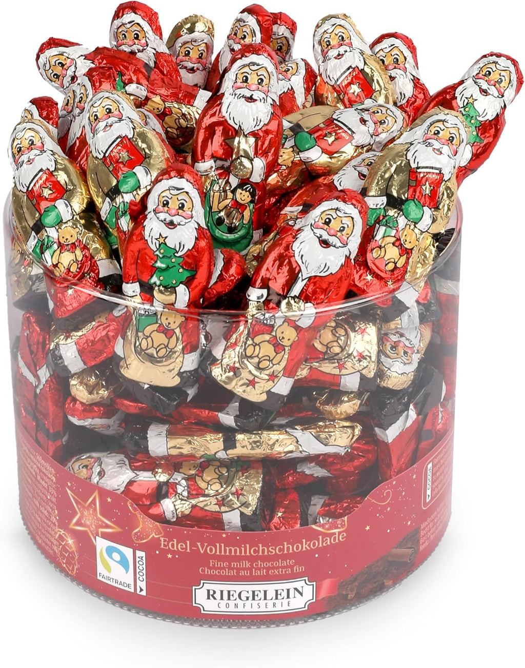 Riegelein Riegelein Solidny Święty Mikołaj w puszce, 525 g (70 sztuk) - Fairtrade czekolada mleczna 