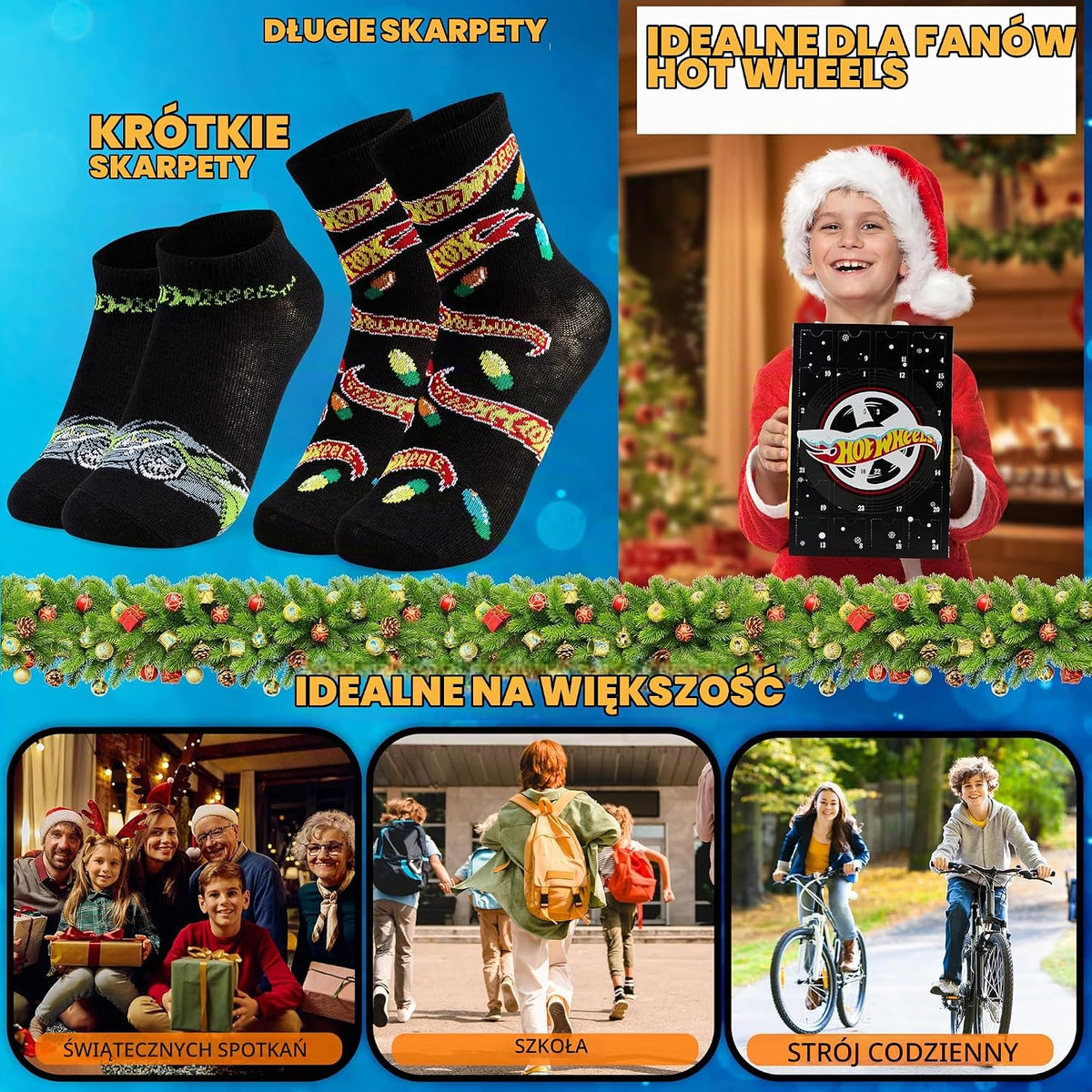 Get Trend Get Trend Kalendarz adwentowy Skarpetki Hot Wheels 2025 dla chłopców UK 9-13, 24 pary codz