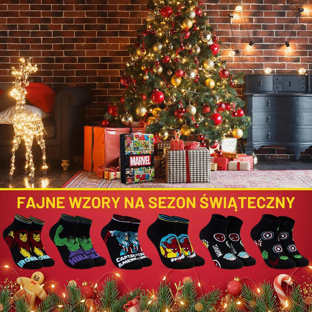 Get Trend Kalendarz Adwentowy Skarpet Get Trend Marvel 2025 dla Mężczyzn i Nastolatków, 24 Pary Oddy