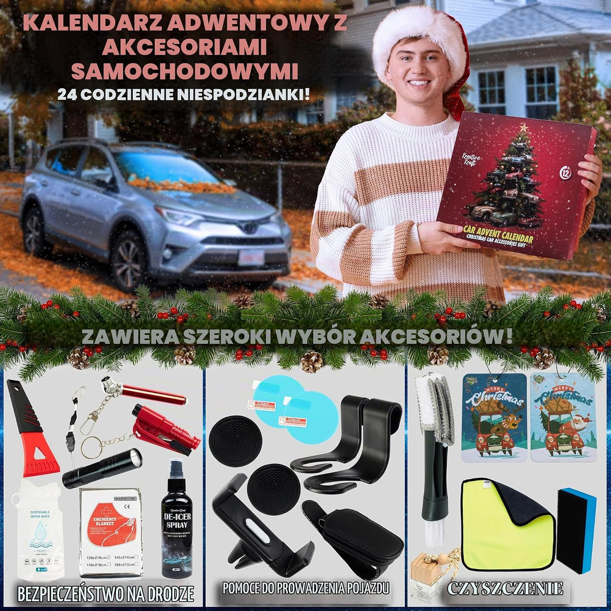 KreativeKraft KreativeKraft Akcesoria samochodowe, kalendarz adwentowy 2025, dla mężczyzn, kobiet, nasto