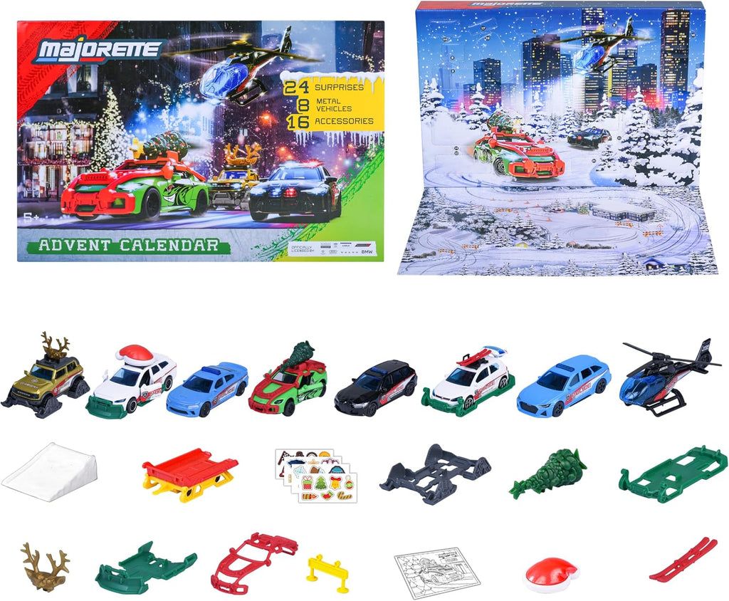 Majorette Majorette Kalendarz adwentowy 2025, 24 niespodzianki, 8 metalowych pojazdów w skali 1:64, 