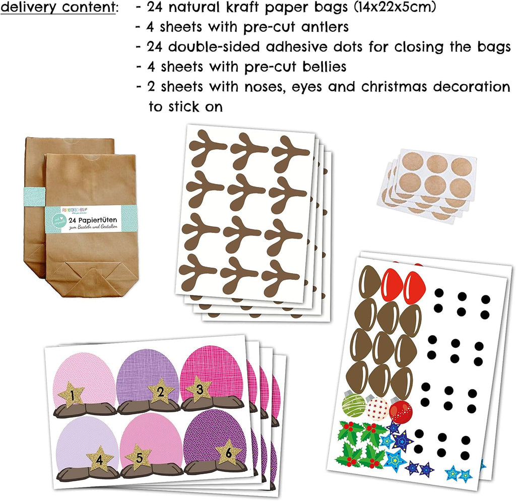 Papierdrachen DIY kalendarz adwentowy do wypełnienia – renifery z różowymi