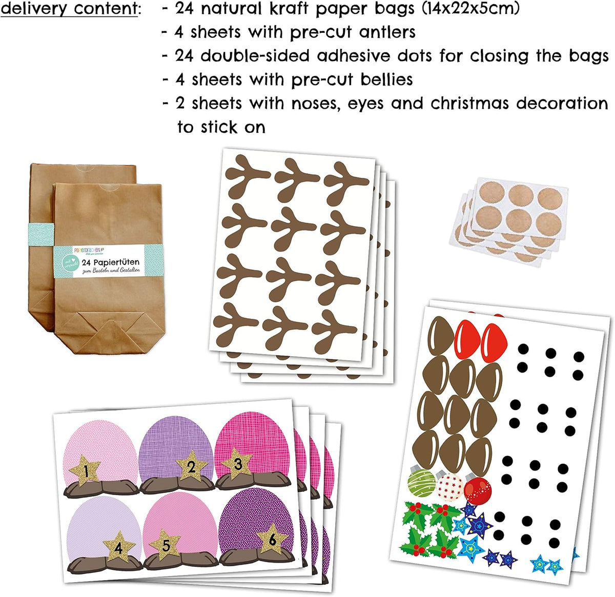 Papierdrachen DIY kalendarz adwentowy do wypełnienia – renifery z różowymi