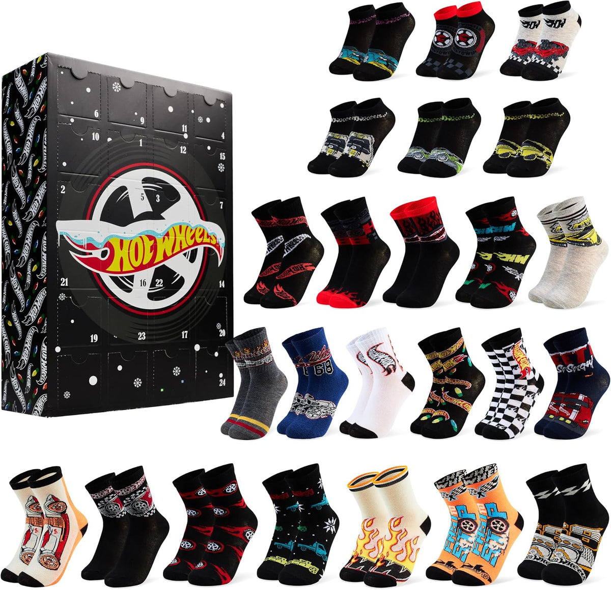 Get Trend Get Trend Kalendarz adwentowy Skarpetki Hot Wheels 2025 dla chłopców UK 9-13, 24 pary codz