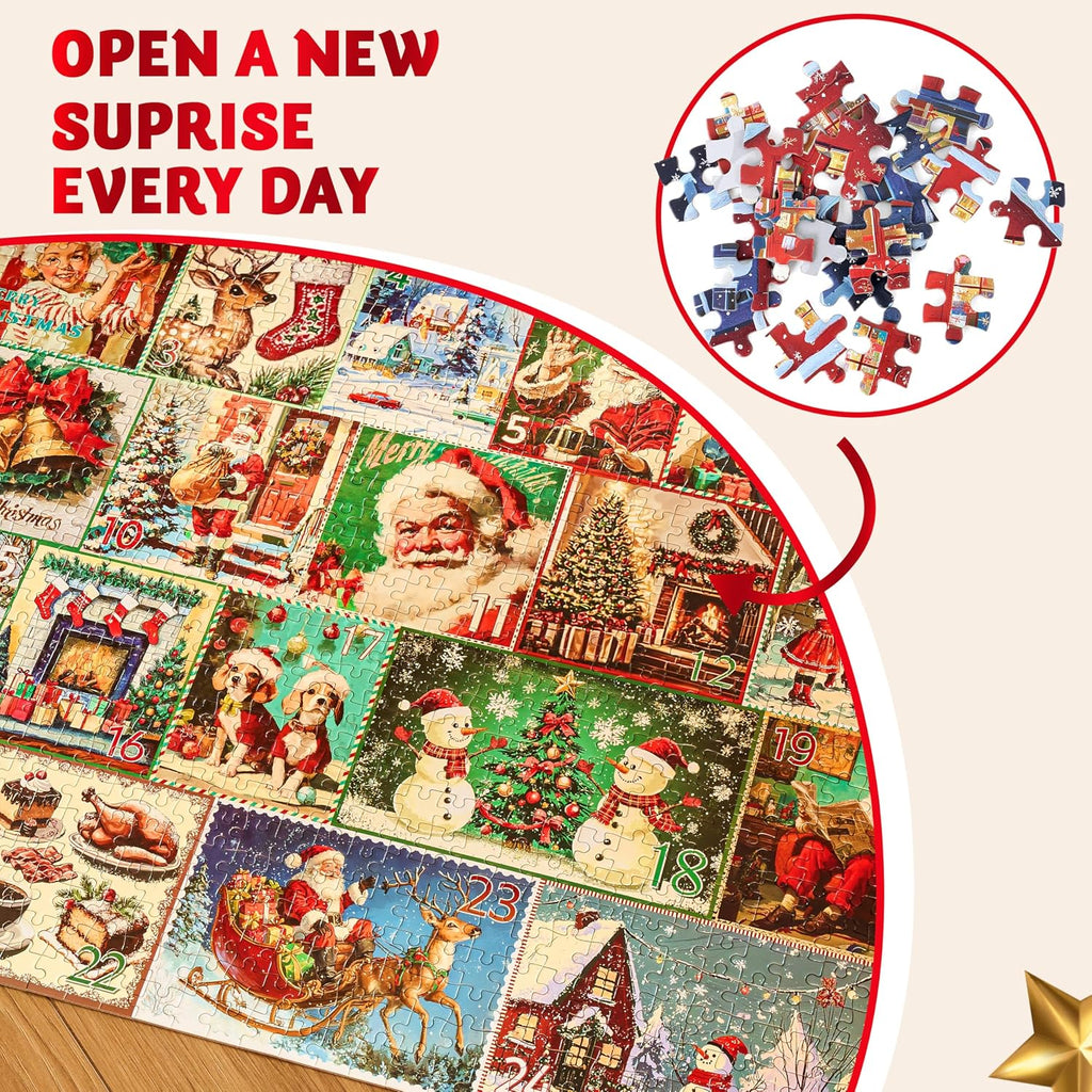 JOYIN JOYIN Kalendarz adwentowy z puzzlami, 1000-częściowy zestaw puzzli, kalendarz bożonarodzen
